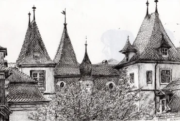 Sierre Rooftops Schweiz, 2012, (Blæk på papir)